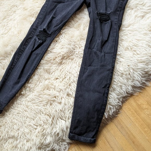 Black jean distressed overalls size 0 - Picture 4 of 4